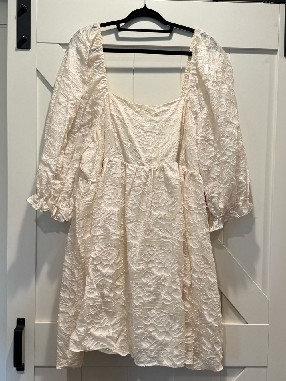 ARULA Ivory Textured Puff Sleeve Mini Dress